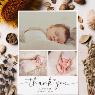Minimalist Baby Shower 3 Photo Collage Thank You Card