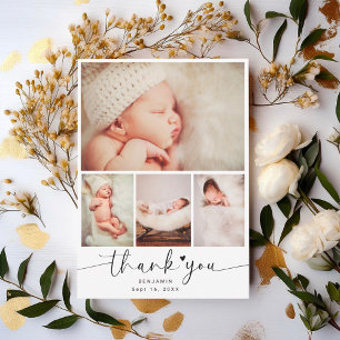 Minimalist Baby Shower 4 Photo Collage Thank You Card