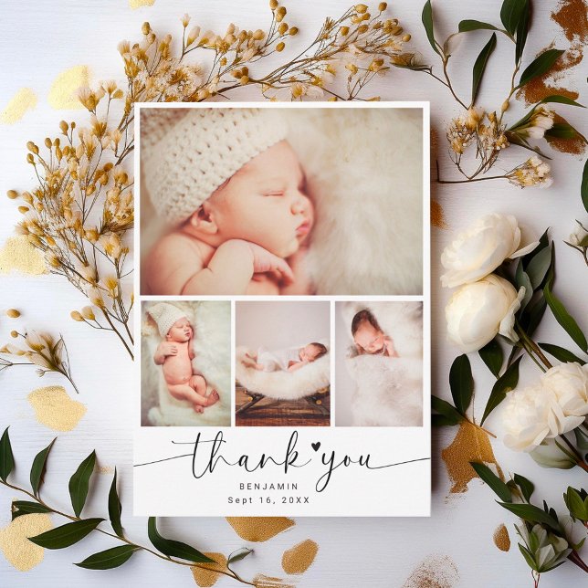 Minimalist Baby Shower 4 Photo Collage Thank You Card (Creator Uploaded)