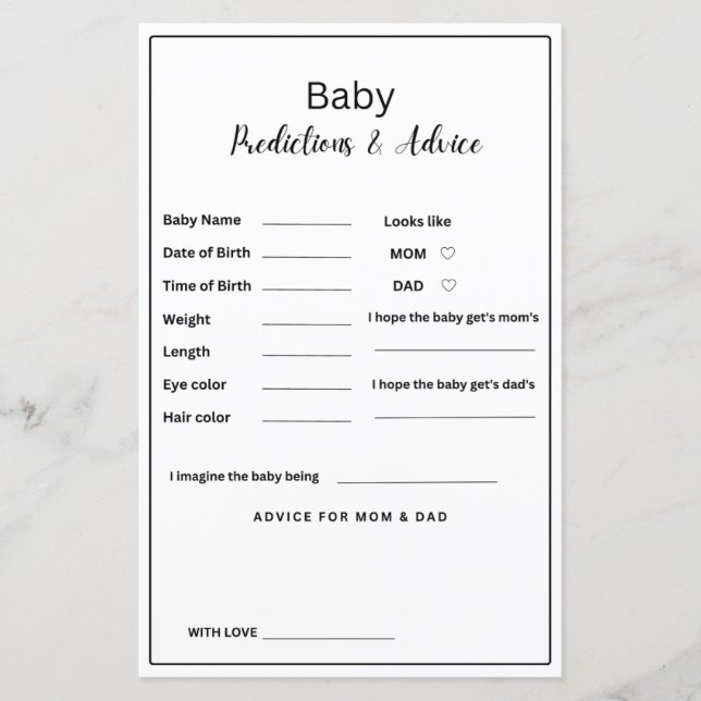 Minimalist Baby shower baby Prediction and Advice  (Front)
