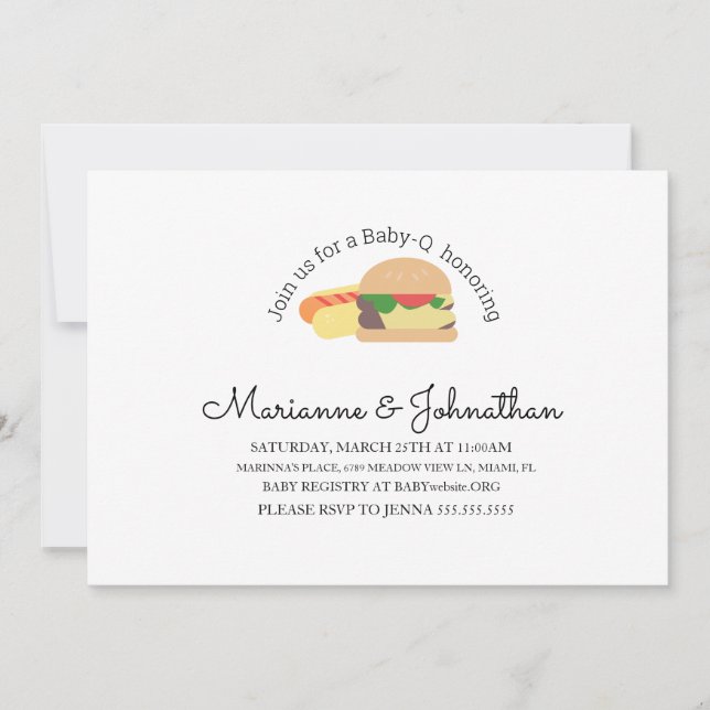 Minimalist Baby Shower BBQ Burger Hot Dog Invitation (Front)