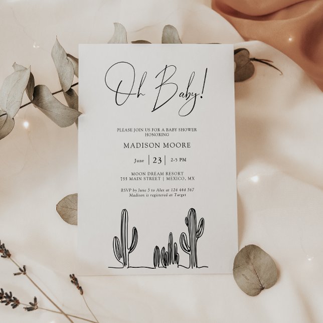 Minimalist Baby Shower Cactus Line Art Desert Invitation (Creator Uploaded)