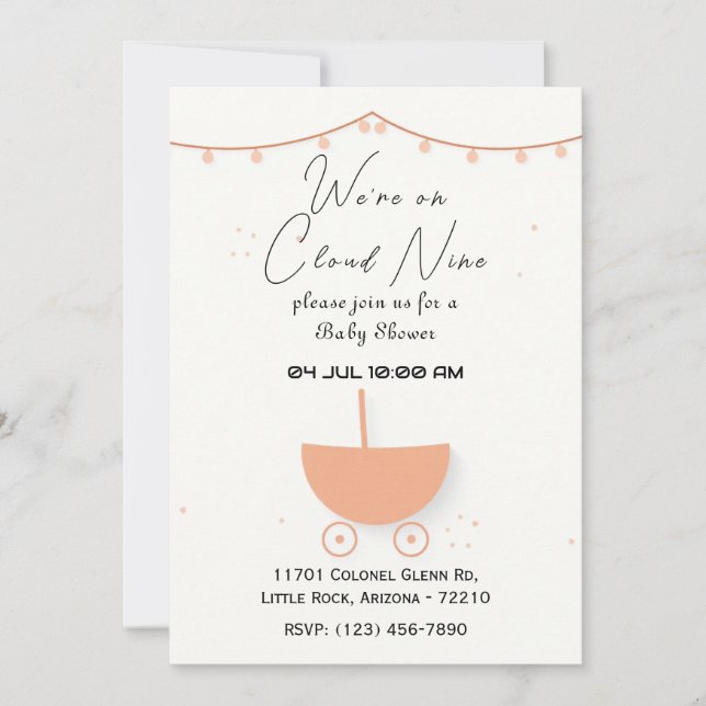 Minimalist Baby Shower Card with Adorable Stroller (Front)