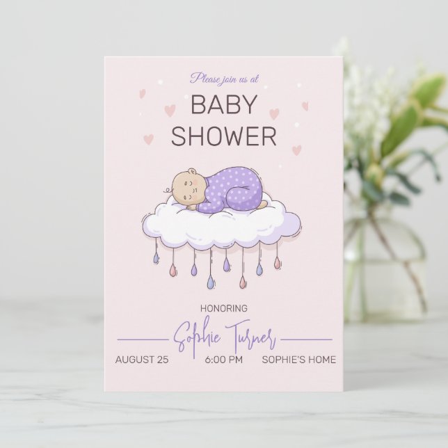 Minimalist Baby Shower invitation Girl Baby Shower (Standing Front)