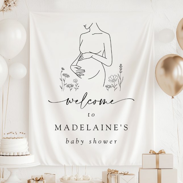 Minimalist Baby Shower Welcome Banner Backdrop Tapestry (Creator Uploaded)