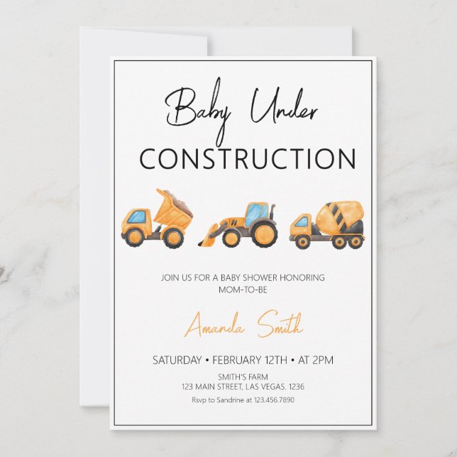 Minimalist Baby Under Construction Baby shower Invitation (Front)