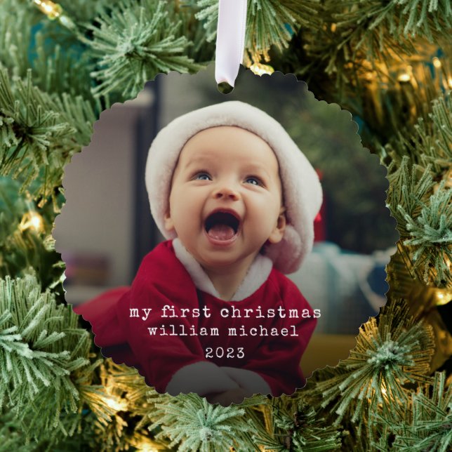 Minimalist Babys First Christmas Photo Tree Decoration Card (Insitu (Tree))