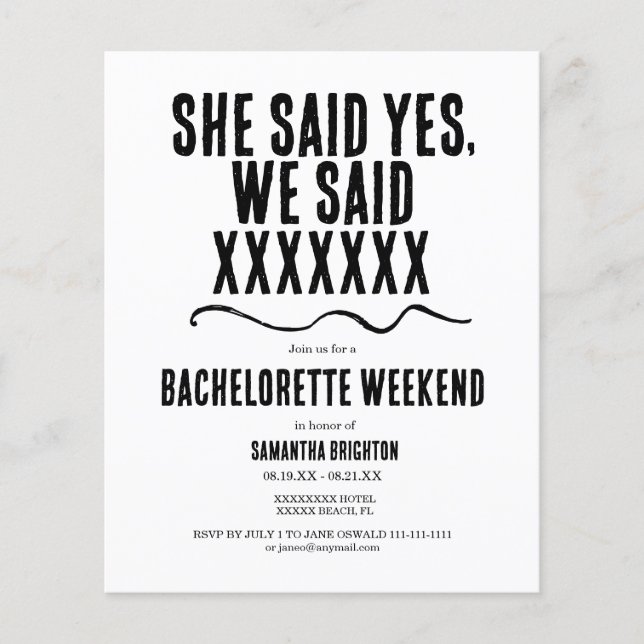 Minimalist Bachelorette Weekend Invitation (Front)