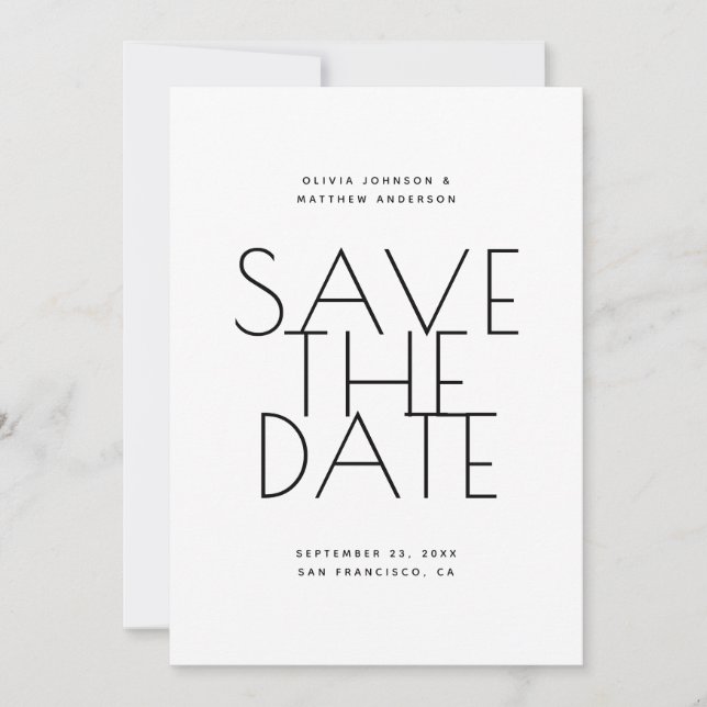 Minimalist Back & White Wedding | Photo & QR Code Save The Date (Front)