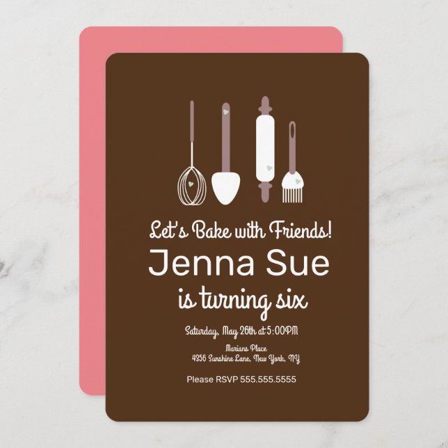 Minimalist Baking Birthday Party Utensils Invitation (Front/Back)
