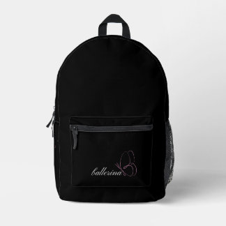 Minimalist Ballerina & Pink Butterfly Black Printed Backpack