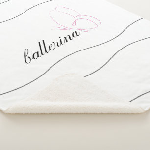 Minimalist Ballerina & Pink Butterfly White Sherpa Blanket