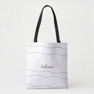 Minimalist Ballerina & Pink Butterfly White Tote Bag