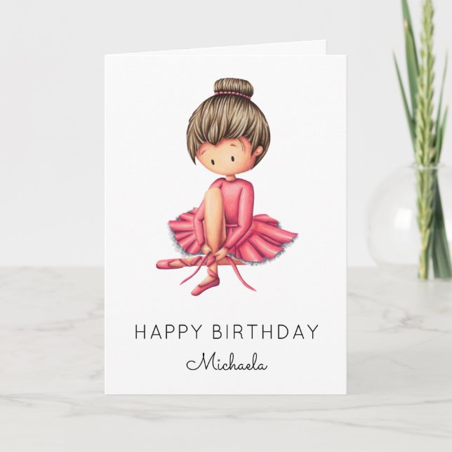Minimalist Ballerina Pink Tutu Girl Birthday  Card (Front)