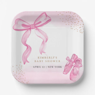 Minimalist Ballerina Shoes Bow Baby Shower Paper Plate