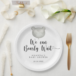 Minimalist balloon bear Baby Shower Paper Plate