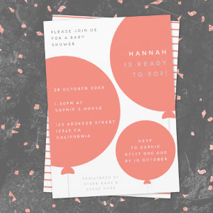 Minimalist Balloon   Coral Pink Cute Baby Shower Invitation