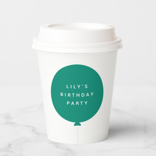 Minimalist Balloon | Green Kid's Birthday Party Paper Cups (Front)