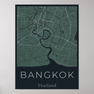 Minimalist Bangkok Map - Green & Black Canvas Art  Poster