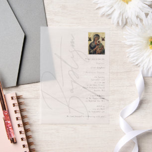 Minimalist Baptism Christening Greek Orthodox  Vellum Invitations