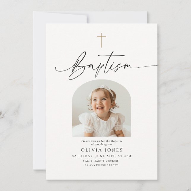 Minimalist Baptism Invite with Photo (Front)