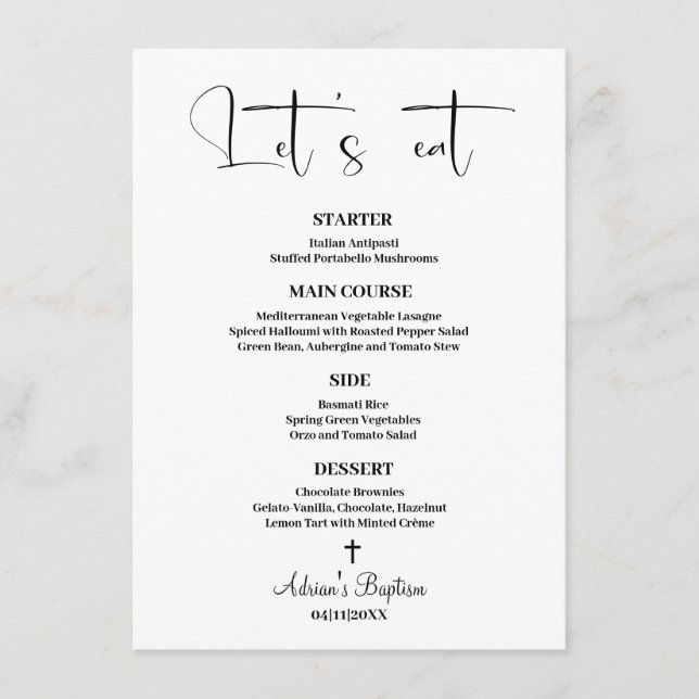 Minimalist Baptism Menu (Front)