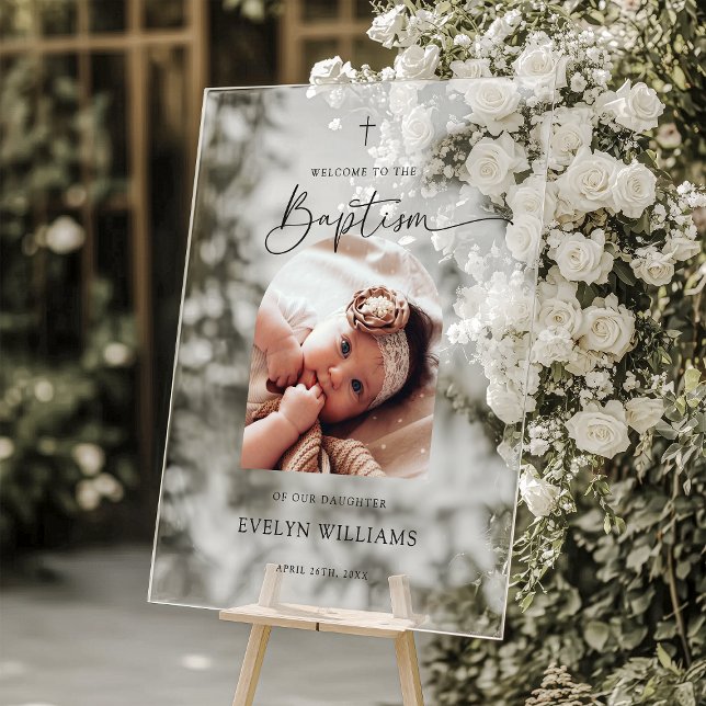 Minimalist Baptism Photo Arch Welcome Acrylic Sign (Creator Uploaded)