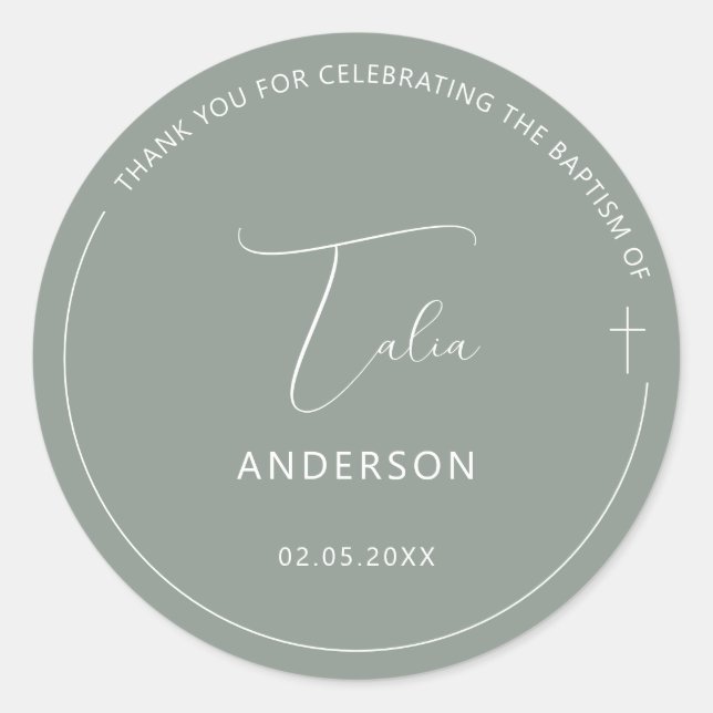 Minimalist Baptism Simple Cross Pink Classic Round Sticker (Front)