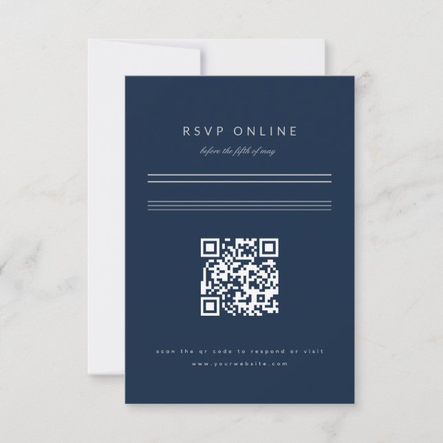 Minimalist Bar Mitzvah Navy Blue Silver QR Code RSVP Card (Front)
