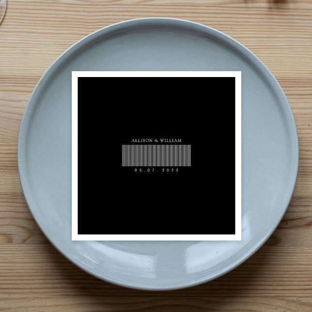 Minimalist Barcode Chic: Black & White Wedding Napkin (Minimalist Barcode Chic: Black & White Wedding Napkins)