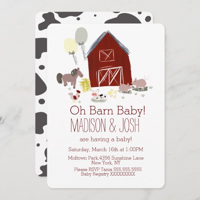 Minimalist Barn Animals Farm Baby Shower Art Invitation (Front/Back)