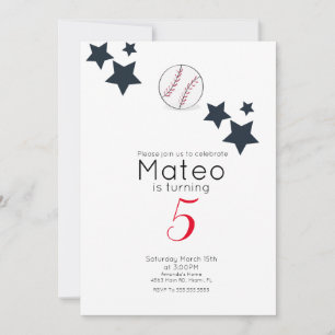Minimalist Baseball Stars Birthday Party Invitation