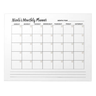 Minimalist Basic Monthly Calendar Notepad 
