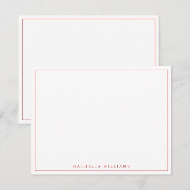 Minimalist Basic Personalised Red Stationery Card (Front/Back)