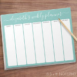 Minimalist Basic Weekly Planner modern script aqua Notepad<br><div class="desc">A girly yet upscale design in fresh, cheerful colours. If you need to adjust the text or colours, click on the customise it button and make changes. Perfect to start the New Year and stay organised with this calendar. A perfect organisation tool for any home office, mum or even a...</div>