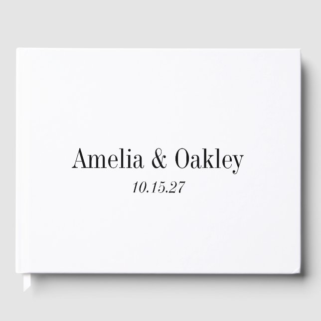 Minimalist Basic White Elegant Wedding Custom Guest Book (Front)