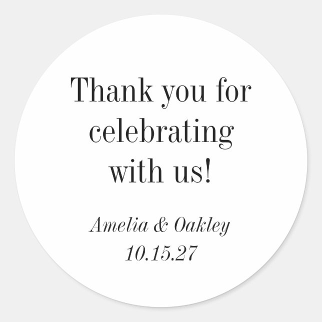 Minimalist Basic White Elegant Wedding Thank You Classic Round Sticker (Front)