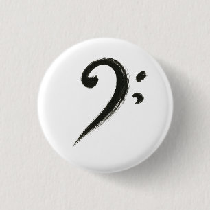 Minimalist Bass Clef – Ink Brush Music Symbol on 3 Cm Round Badge