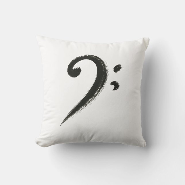 Minimalist Bass Clef – Ink Brush Music Symbol on Cushion (Front)