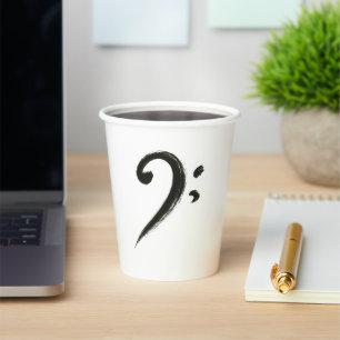 Minimalist Bass Clef – Ink Brush Music Symbol on Paper Cups