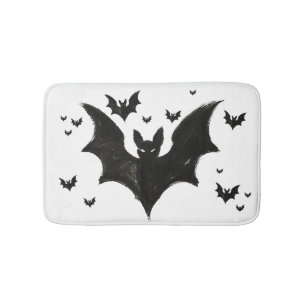 Minimalist Bat – Ink Brush Halloween Creature on Bath Mat