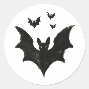 Minimalist Bat – Ink Brush Halloween Creature on Classic Round Sticker