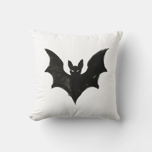 Minimalist Bat – Ink Brush Halloween Creature on Cushion (Front)