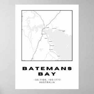 Minimalist Batemans Bay Map with Coordinates   Bla Poster