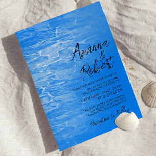 Minimalist Beach Azure Blue Wedding Invitation