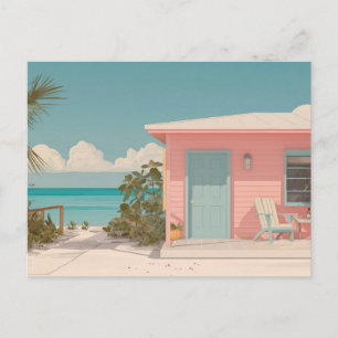 Minimalist Beach Hut Coastal Art Postcard 