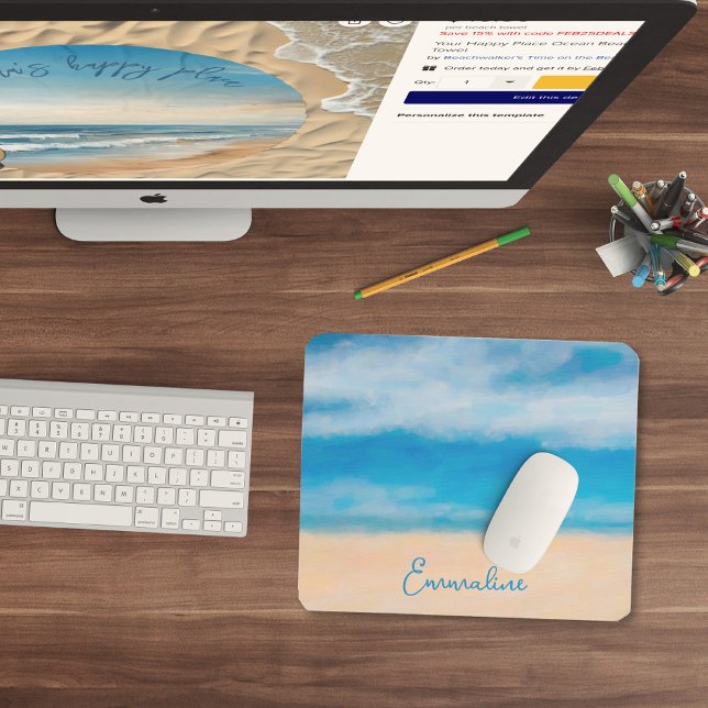 Minimalist Beach Scene Painting Mouse Pad (Creator Uploaded)
