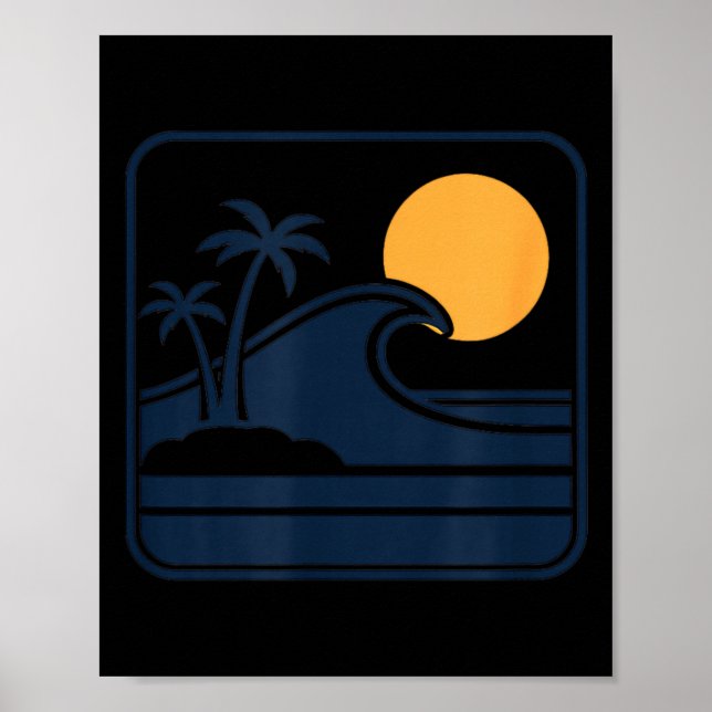 Minimalist Beach Vacation Palm Tree Sunset Graphic Poster (Front)