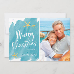 Minimalist Beach Watercolor Merry Christmas Card
