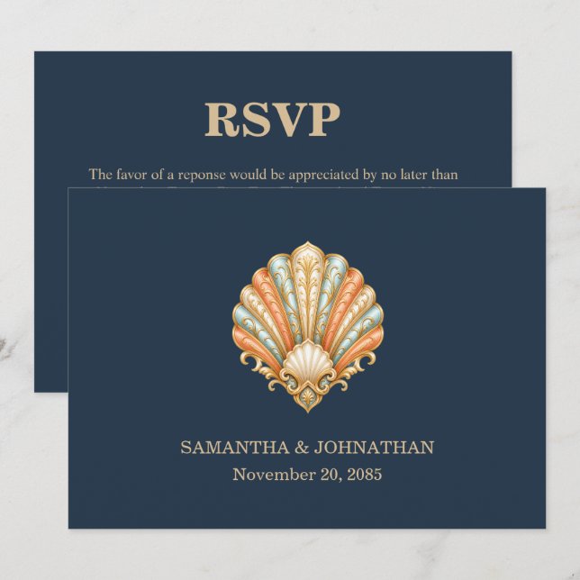 Minimalist beach wedding rsvp luxury seashell invitation (Front/Back)